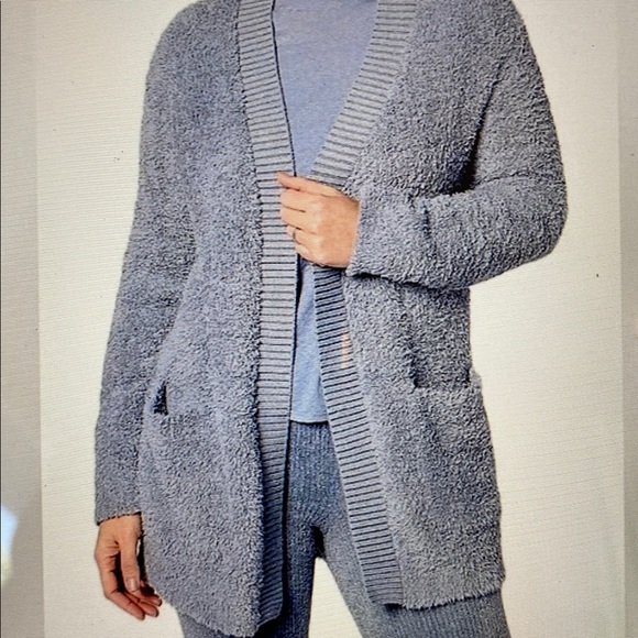 Barefoot Dreams Light Brown CozyChic Ribbed Knit Trim Cardigan Size Medium - Picture 2 of 7